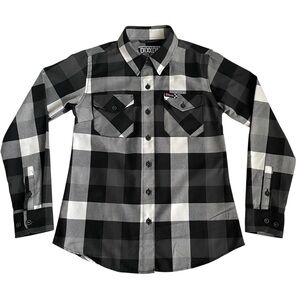 Dixxon Flannel Co The Finish Line Flannel Shirt Women’s M Black Gray Plaid